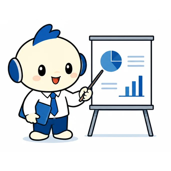 初心者向けの使い方を説明するAI業務のキャラクター
